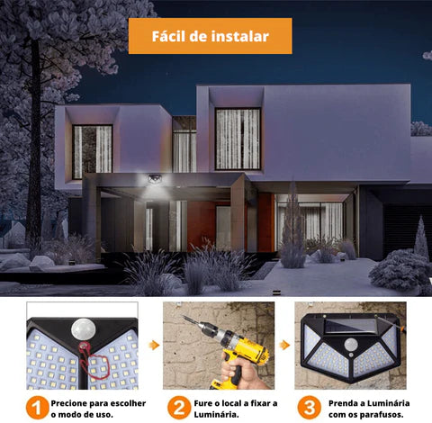 Luz Solar de Alta Potência: Sensor de Movimento e Iluminação Ampla Cazza