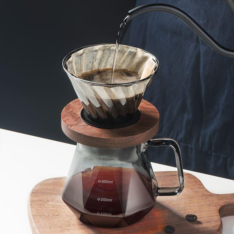 Bule de Café em Vidro Borossilicato com Coador Hario V60 Cazza