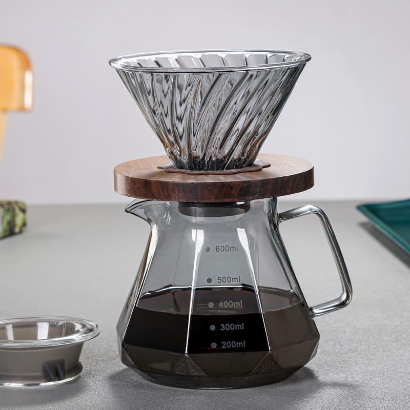 Bule de Café em Vidro Borossilicato com Coador Hario V60 Cazza