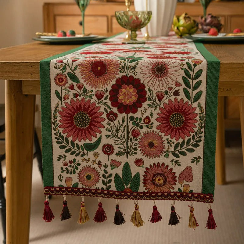 Caminho de Mesa Jacquard Floral Vintage Cazza