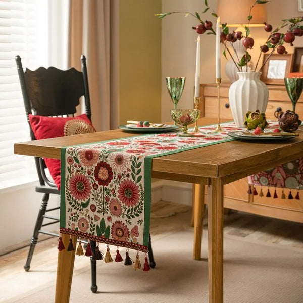 Caminho de Mesa Jacquard Floral Vintage Cazza