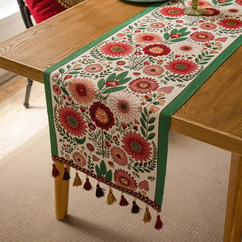 Caminho de Mesa Jacquard Floral Vintage Cazza