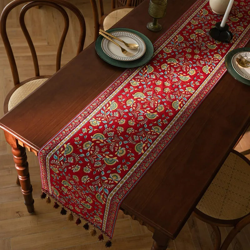 Caminho de Mesa Jacquard Floral Vintage Cazza